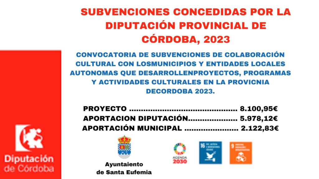 CONVOCATORIA DE SUBVENCIONES DE COLABORACIÓN CULTURAL CON LOSMUNICIPIOS Y ENTIDADES LOCALES AUTONOMAS QUE DESARROLLENPROYECTOS, PROGRAMAS Y ACTIVIDADES CULTURALES EN LA PROVICNIA DE CORDOBA 2023.