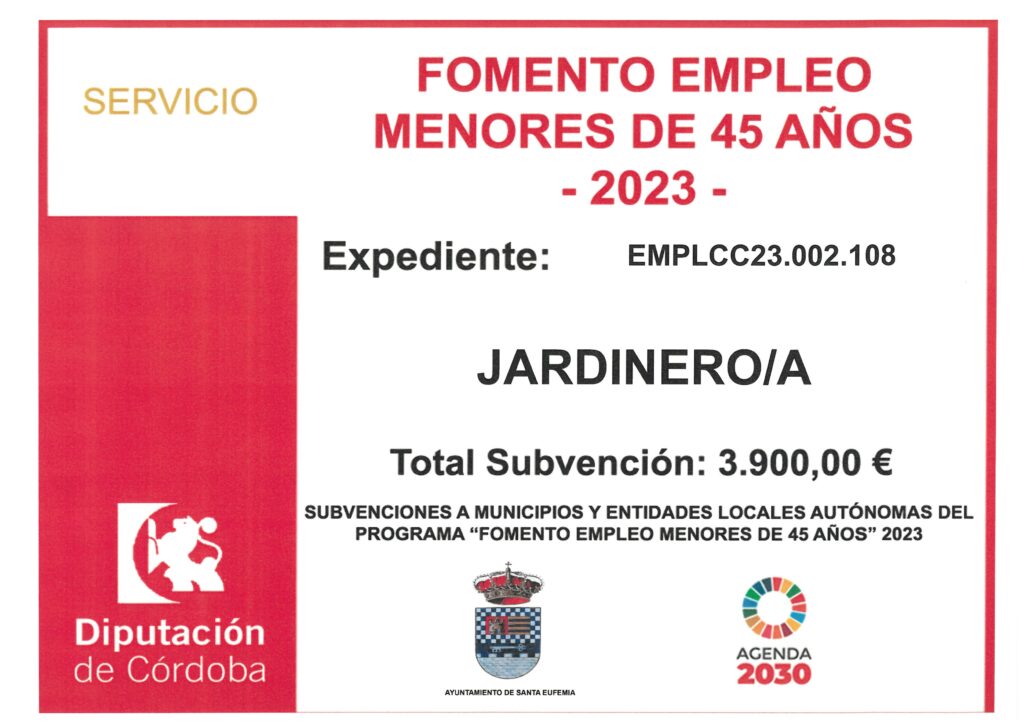 FOMENTO EMPLEO MENORES DE 45 AÑOS 2023. JARDINERO