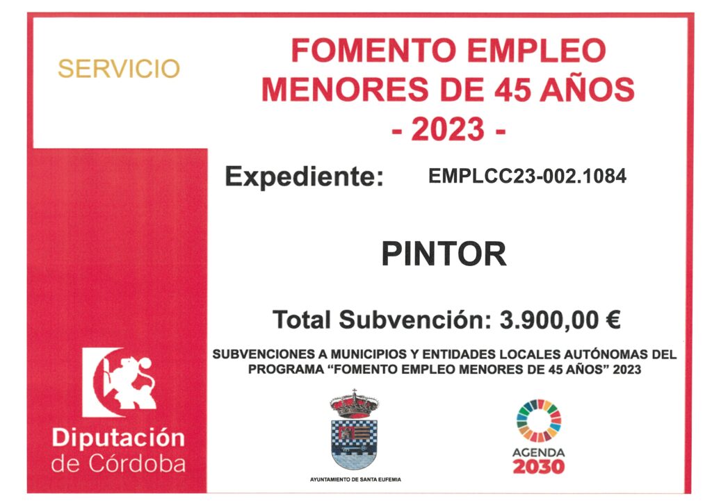 FOMENTO EMPLEO MENORES DE 45 AÑOS, 2023. PINTOR